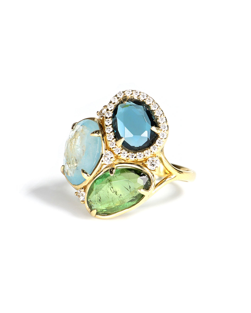 Blue and Green Cluster Ring