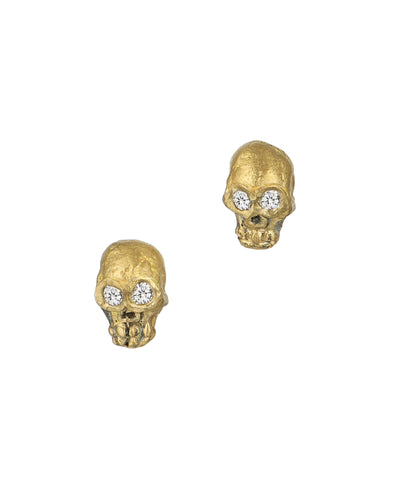 Gold Skull and Diamond Earrings