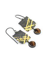 Load image into Gallery viewer, Square Keum Boo Earrings with Tiger Eye