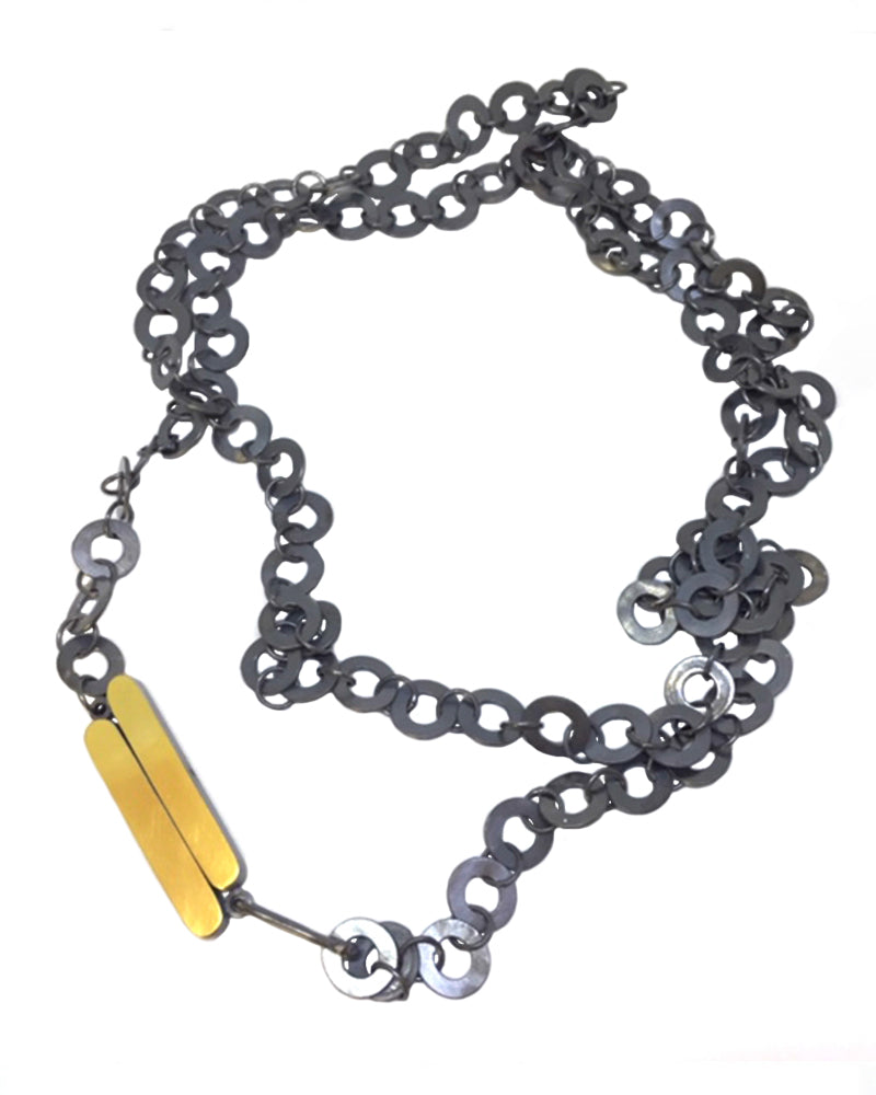 Gold Bar Circle Chain Necklace