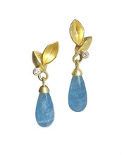 Load image into Gallery viewer, Aquamarine Drop And Leaf Earrings