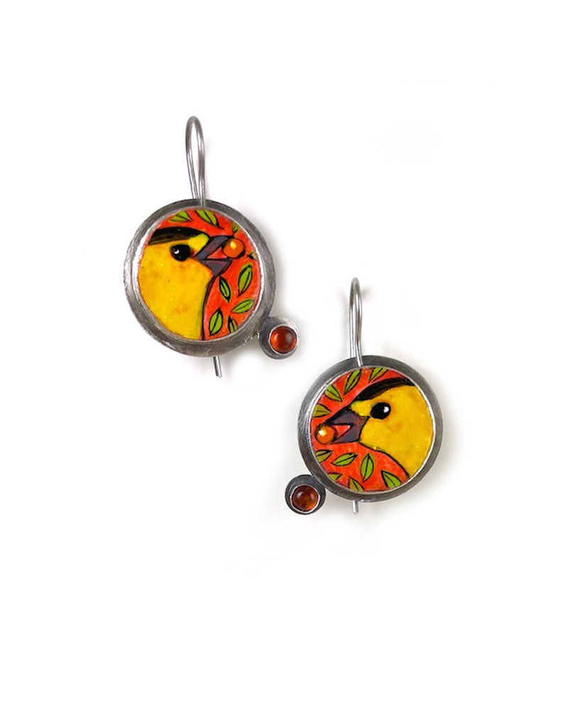 Goldfinch on Orange Earrings