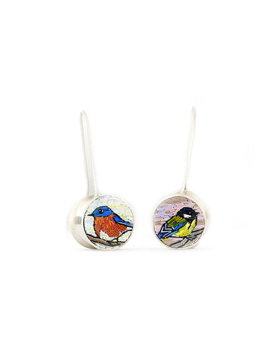 Round Drop Bird Earrings