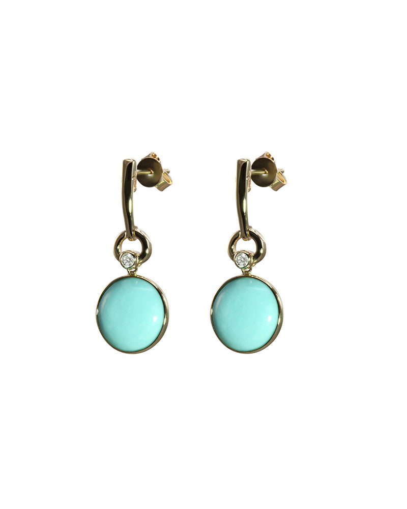 Round Turquoise and diamond Earrings