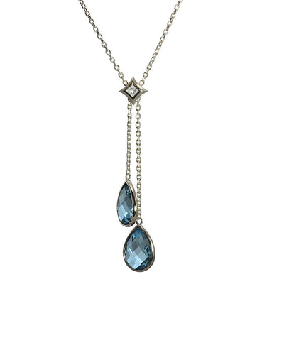 Blue Topaz and diamond Y Necklace